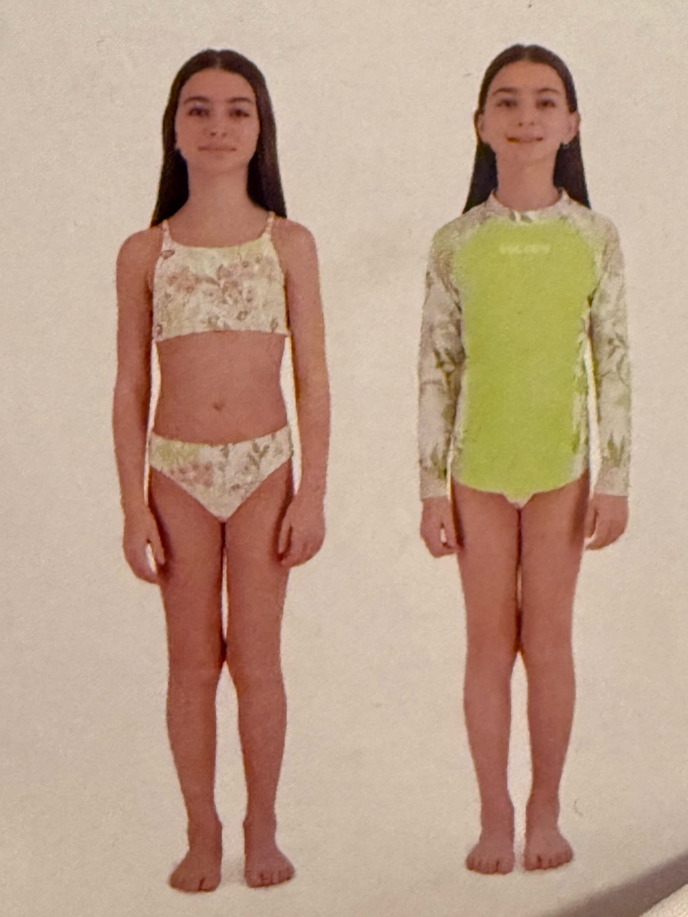 Volcom Girls Lime Green and Cream Floral Rashguard Set